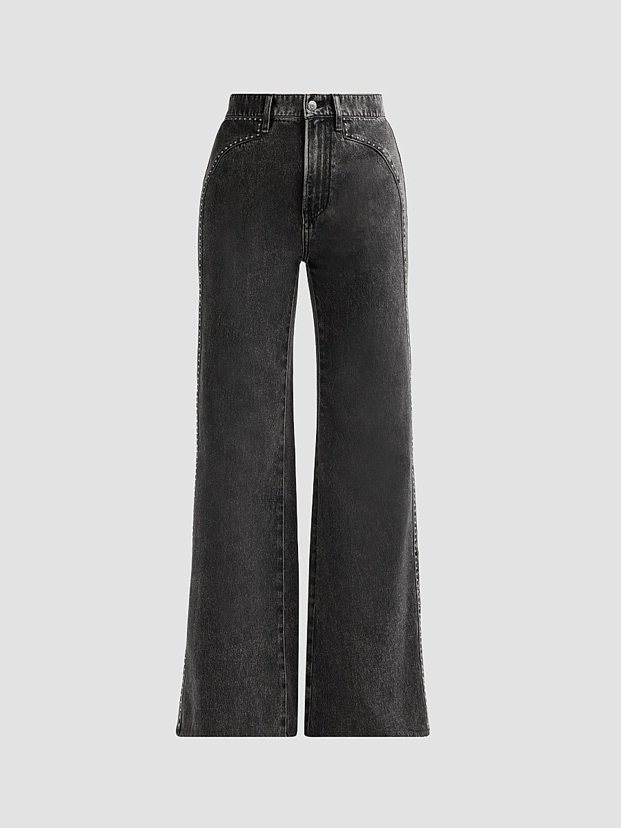 Women's Grant Rhinestone High-Rise Wide-Leg Jeans - Tornado - Size 31