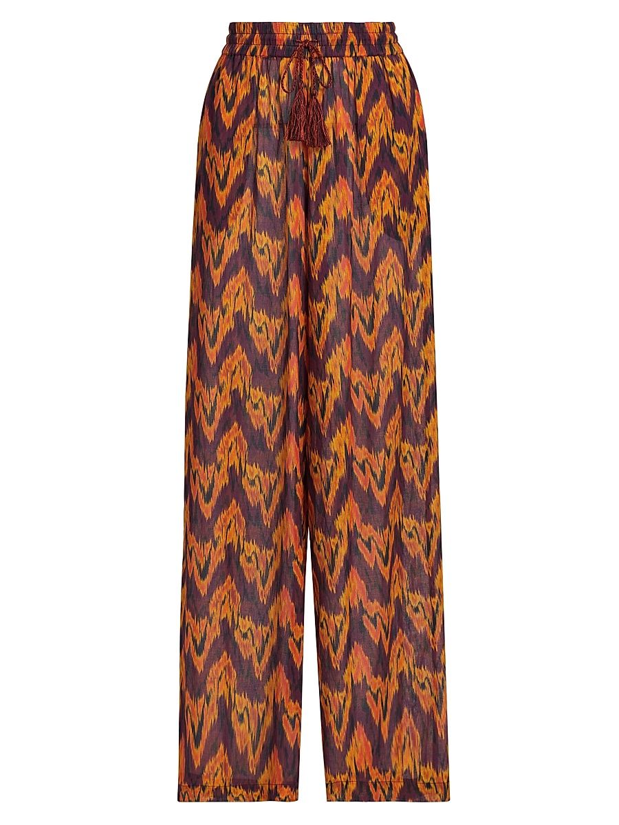 Women's Azra Printed Cotton Wide-Leg Cover-Up Pants - Terra - Size Large