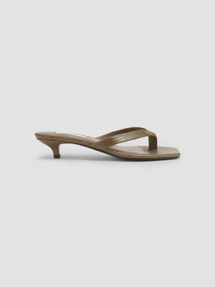 Toteme Women's 35MM Satin Slip-On Sandals - Dark Olive - Size 8