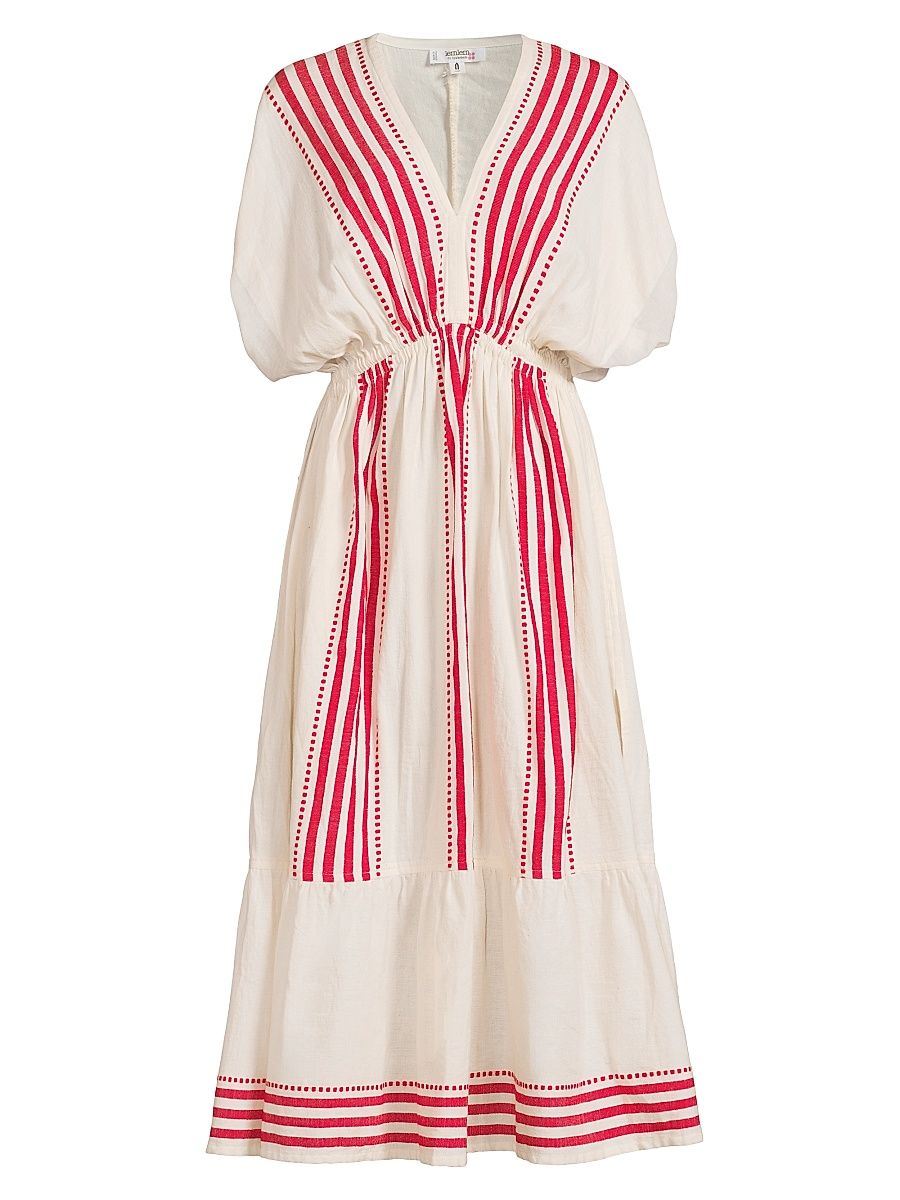 Women's Leila Plunge Cotton-Blend Midi-Dress - Eshe Red - Size Large