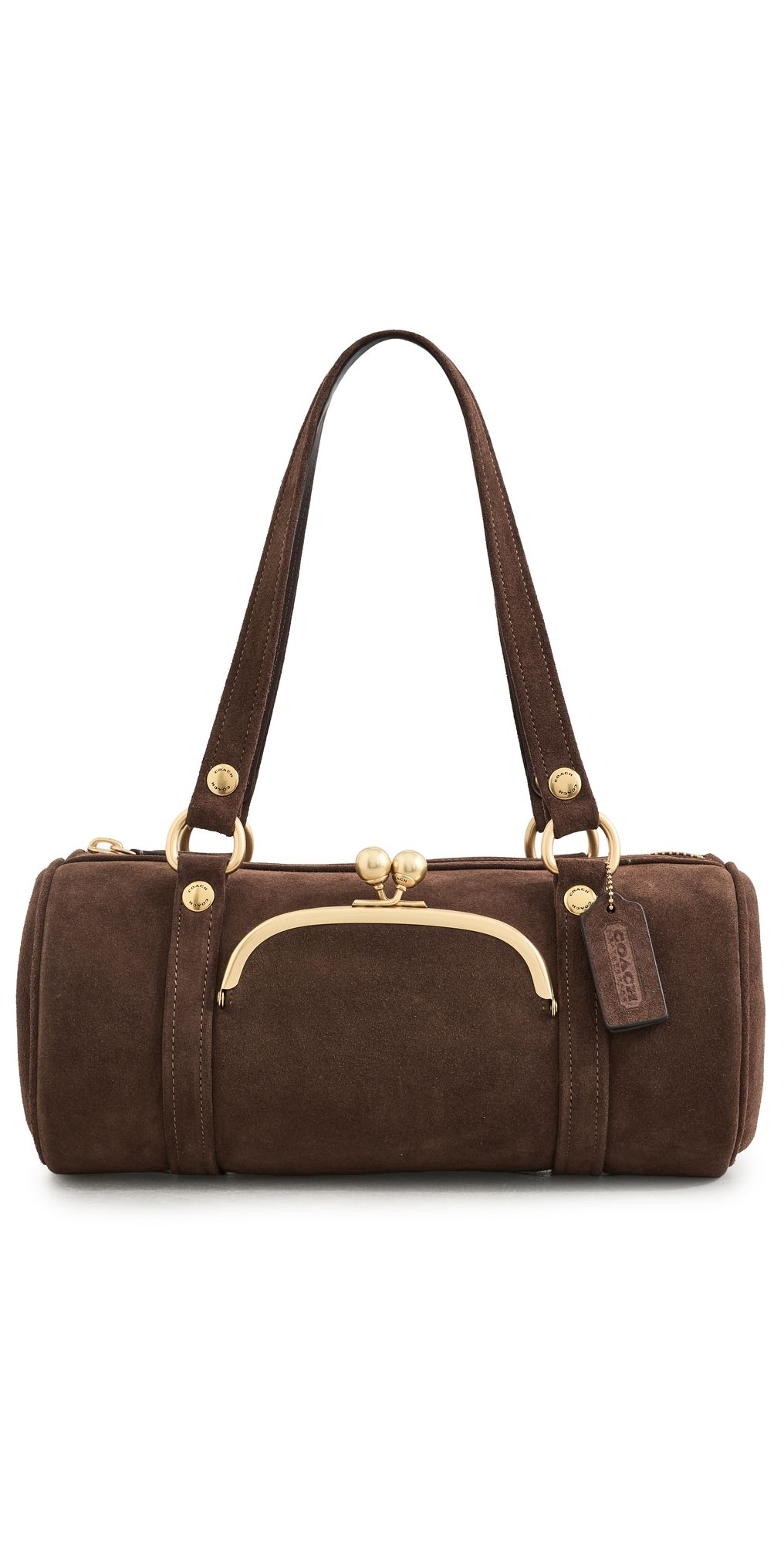 Coach Suede Kisslock Barrel Bag Chocolate One Size