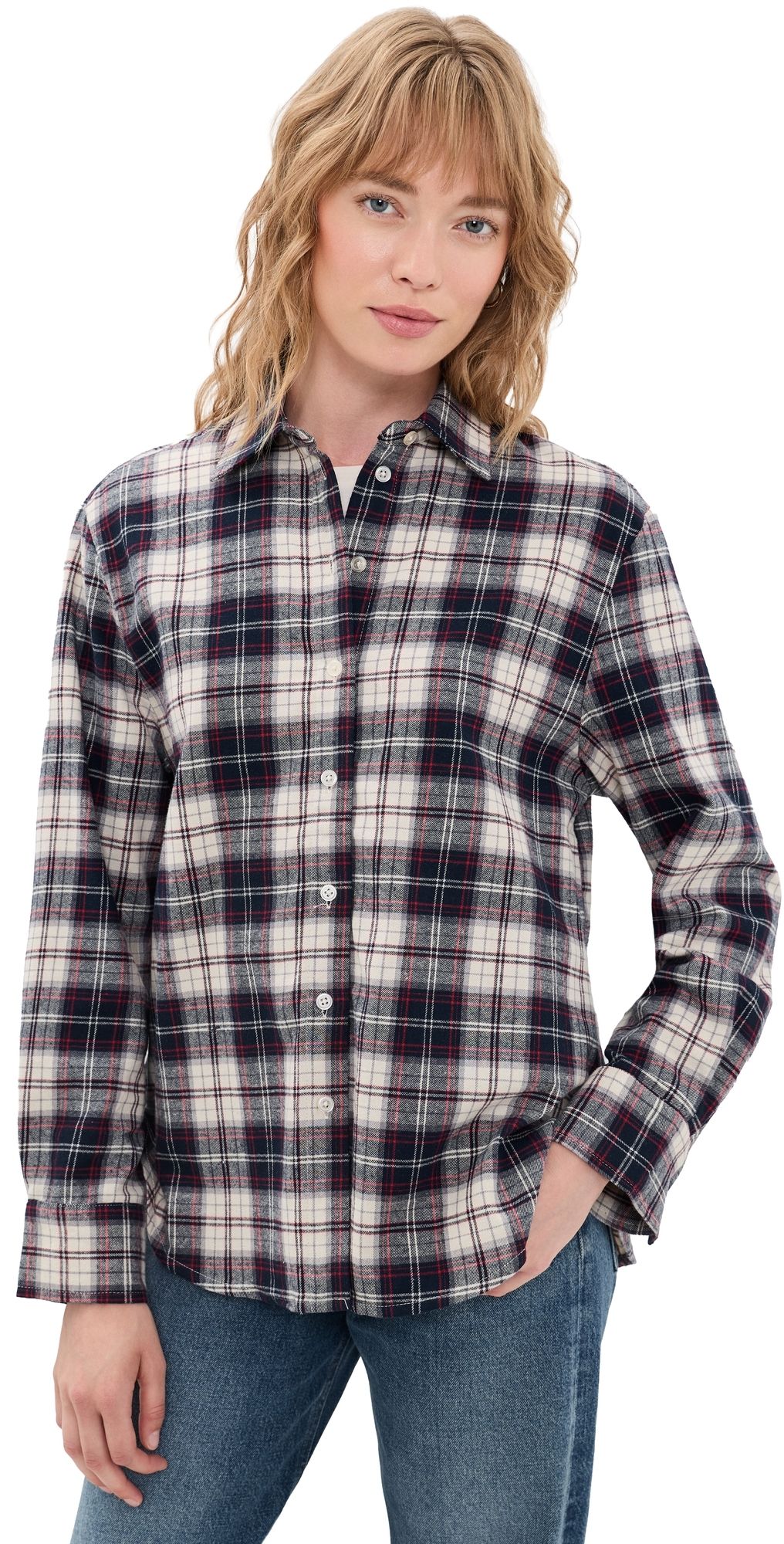 Favorite Daughter The Boyfriend Shirt Midnight Cream Pla XS