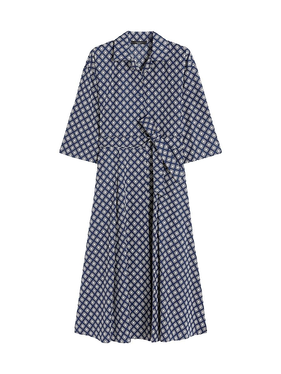 Women's Printed Cotton Poplin Dress - Navy - Size 16