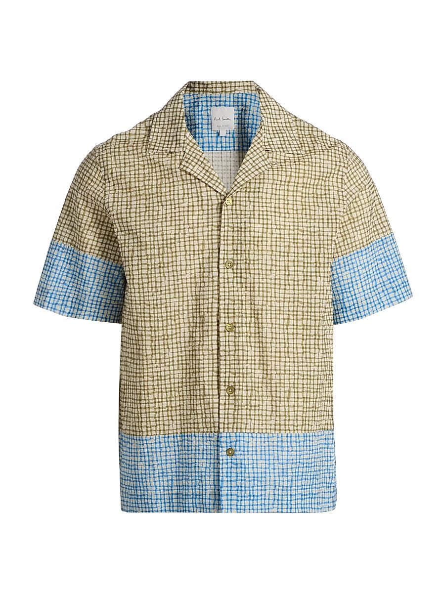 Men's Grid Cotton Camp Shirt - Military Green - Size XL