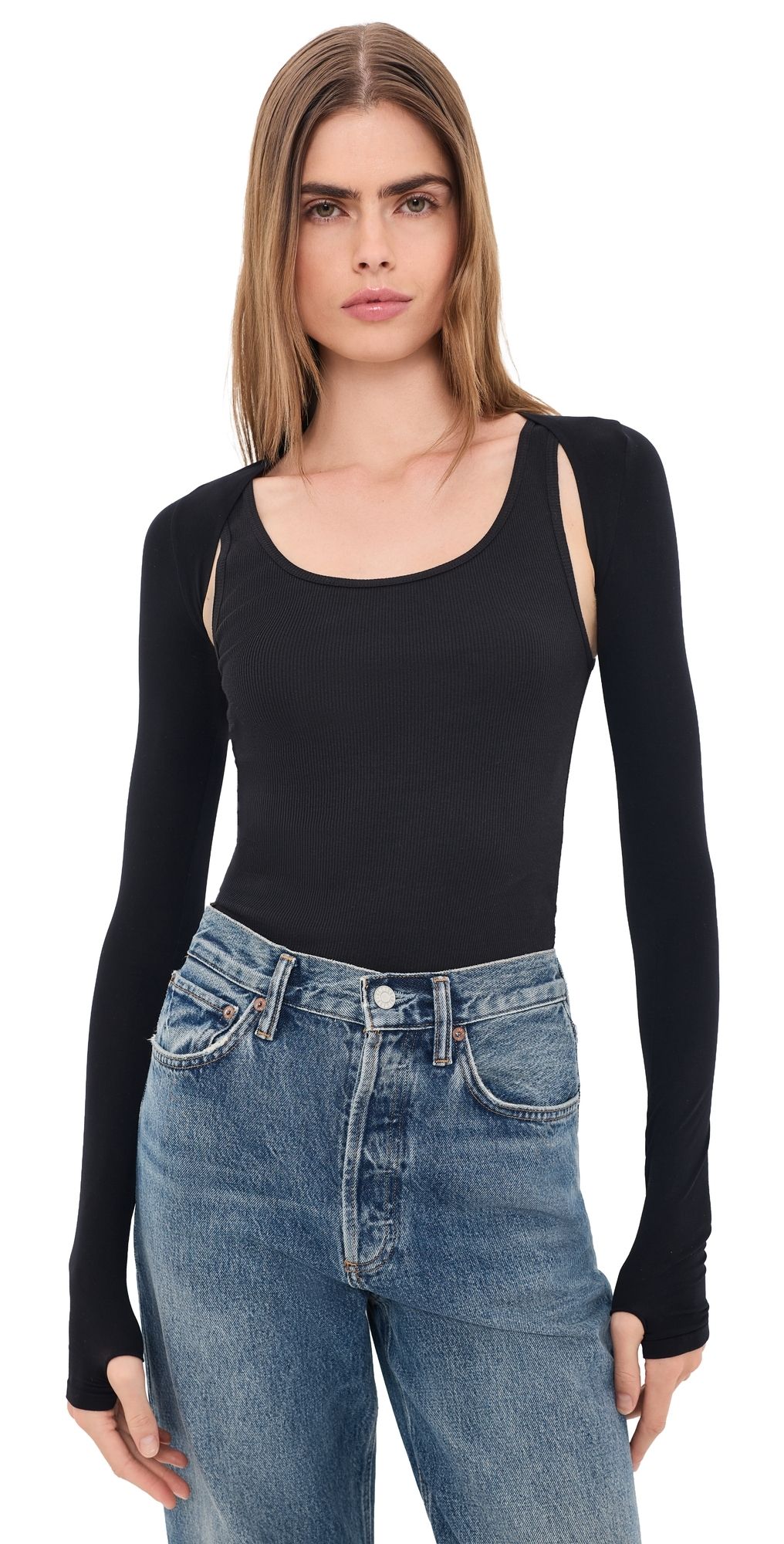 Commando Ballet Body Shrug with Thumbholes Black One Size
