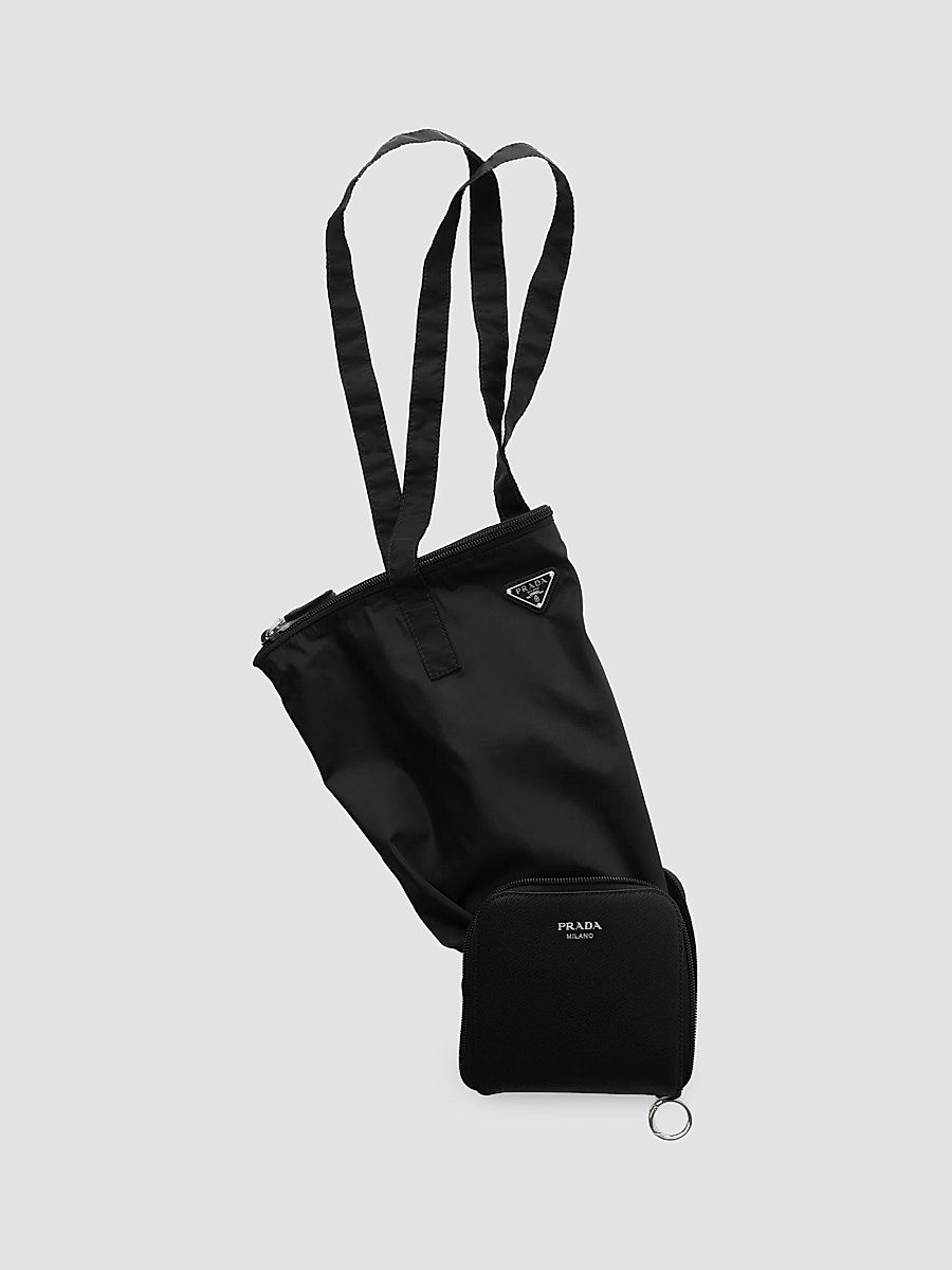 Prada Women's Saffiano Leather Pendant with Re-Nylon Tote Bag - Black
