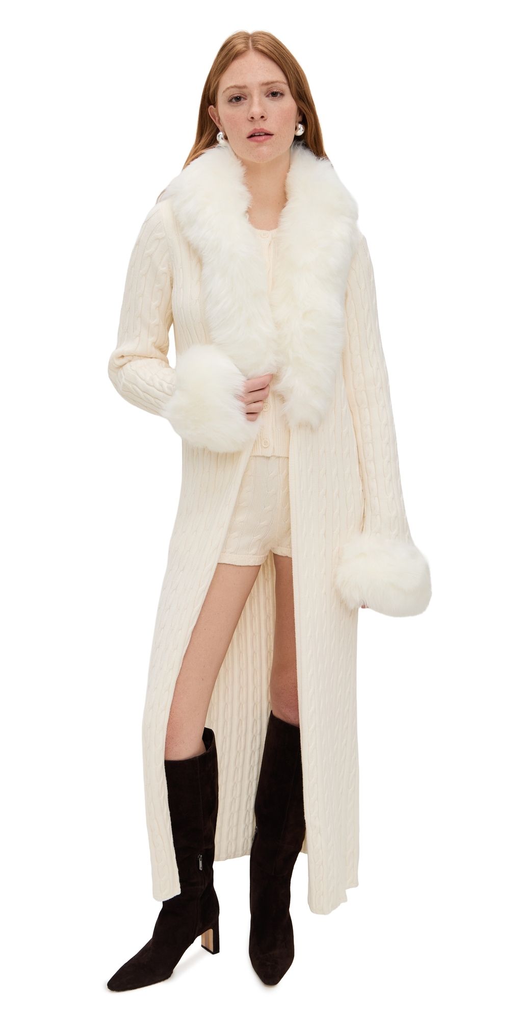 Show Me Your Mumu Stormi Cardigan Snow Cable Knit With Faux Fur XL