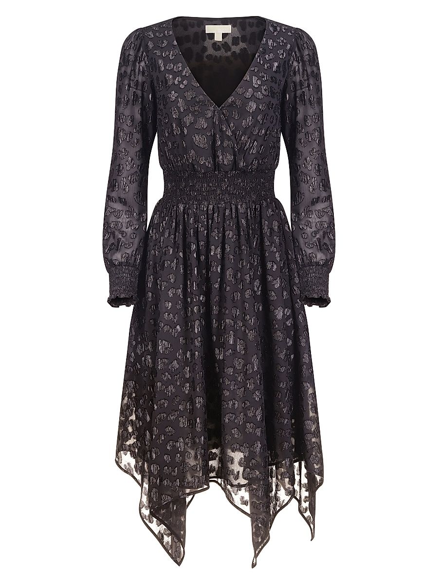 Women's Clip Jacquard Handkerchief-Hem Midi-Dress - Black - Size Small