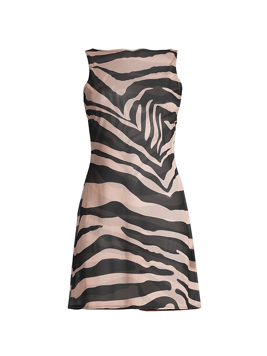 Women's Zebra Mesh Minidress - Black Camel - Size XL