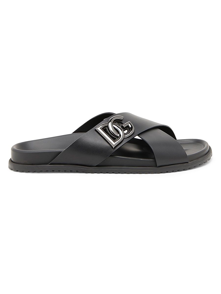 Men's Crossed Strap Leather Sandals - Nero - Size 12