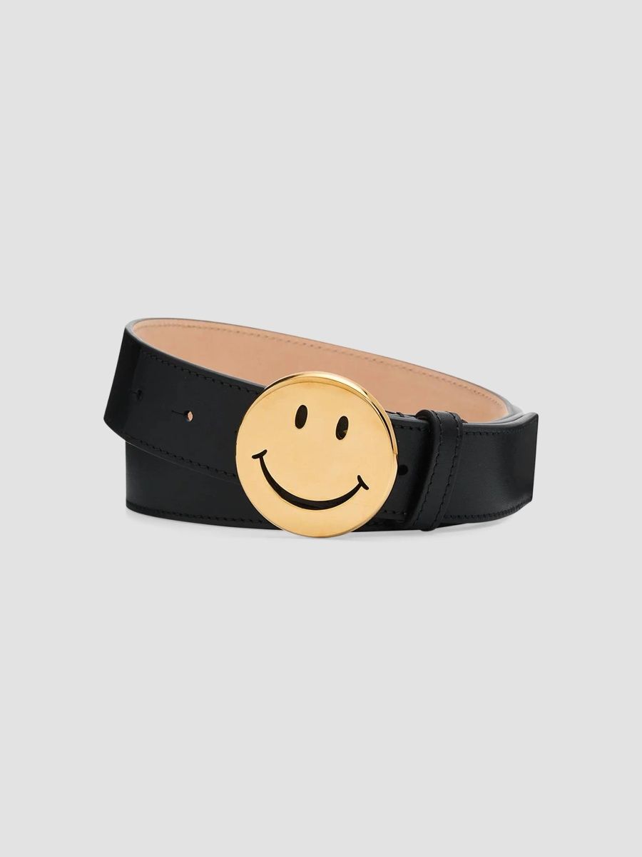 Moschino Men's Smiley Buckle Leather Belt - Black - Size 38
