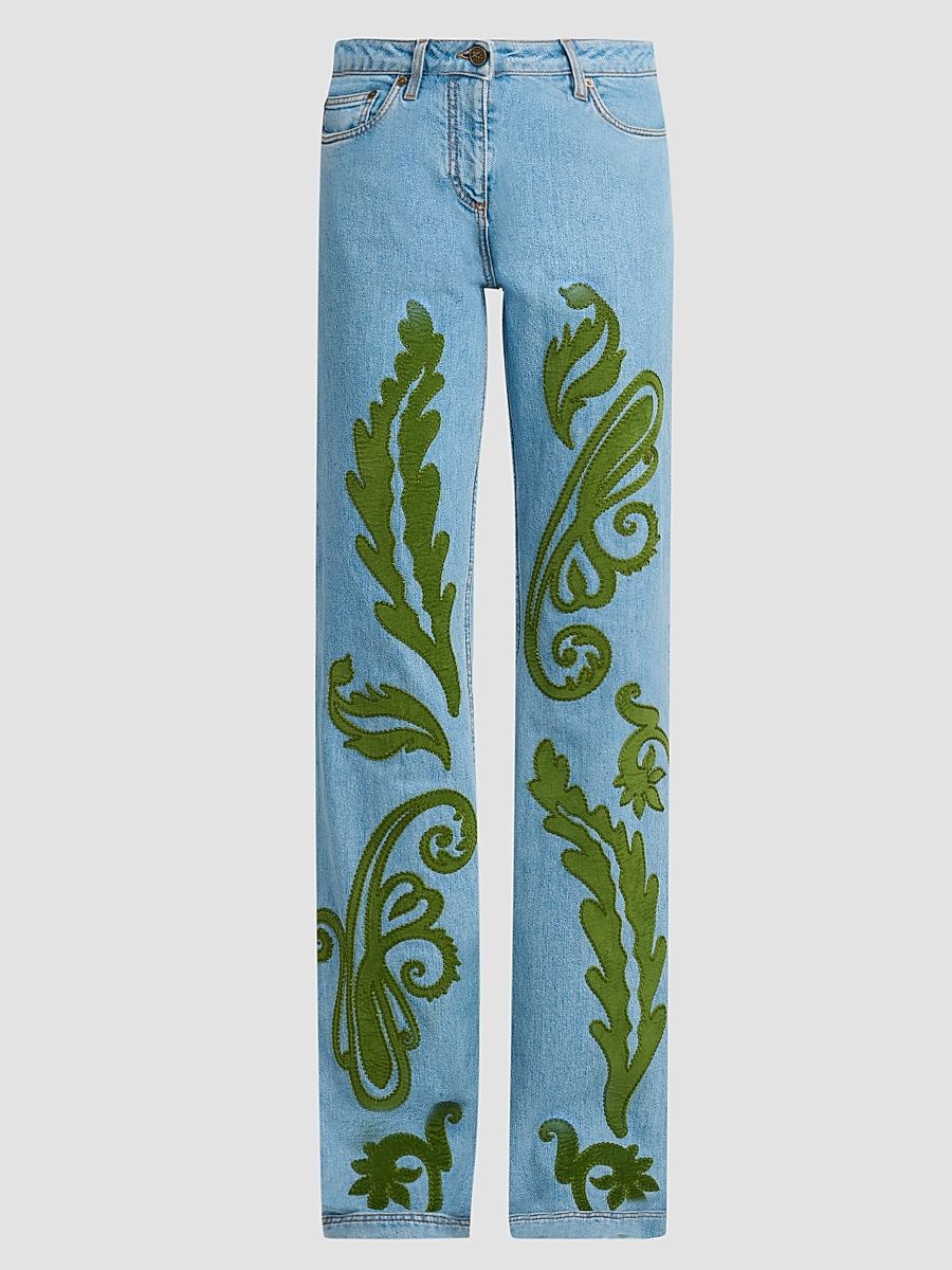 Women's Embroidered Straight-Leg Jeans - Blue Multi - Size 31