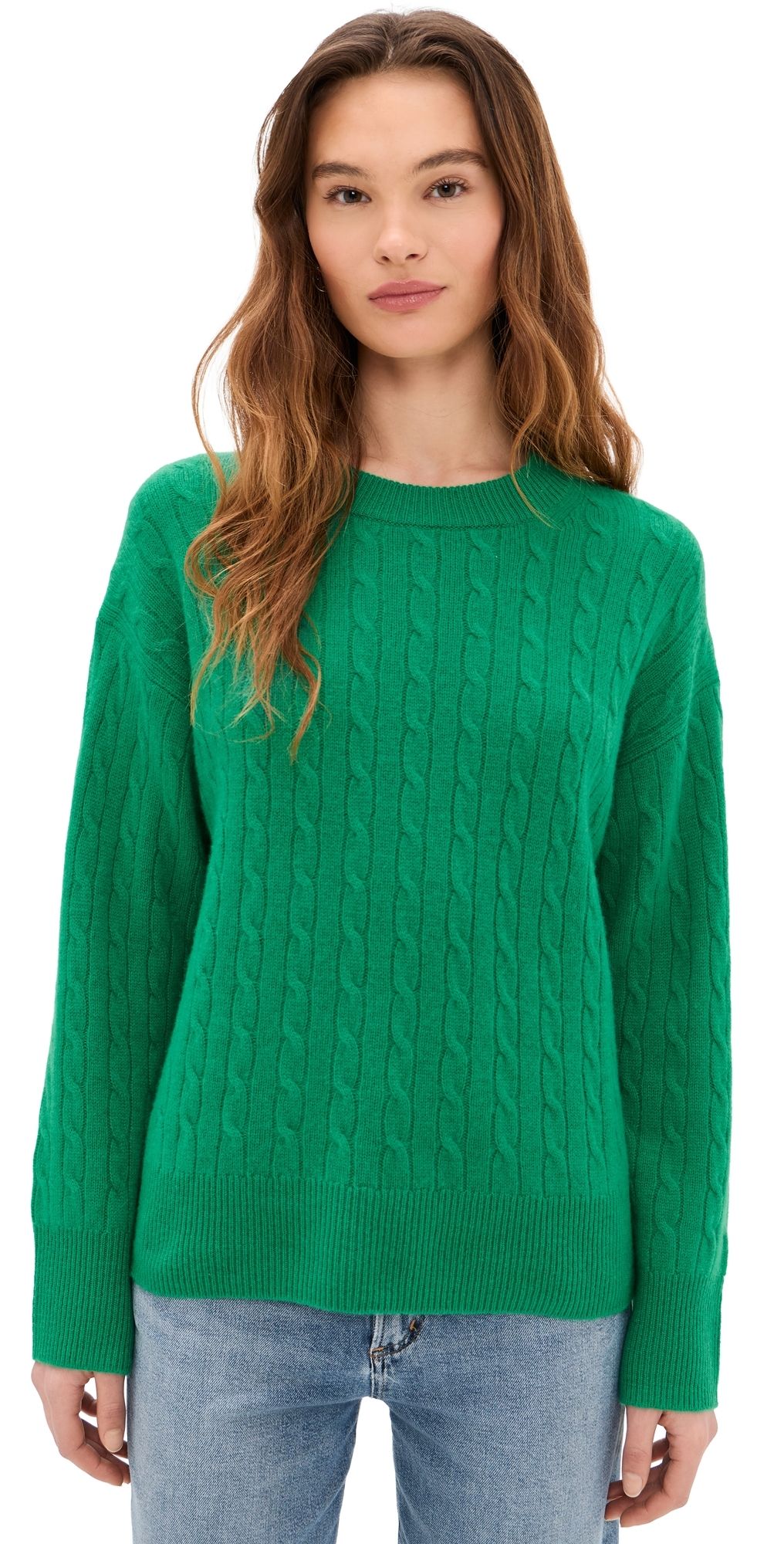 Alex Mill Crew Neck Cable Sweater In Cashmere Verde S