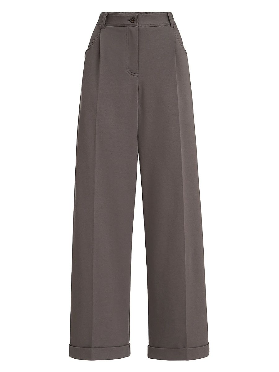 Women's Stretch Cotton Lightweight French Terry Wide Track Trousers - Brown - Size XXXL