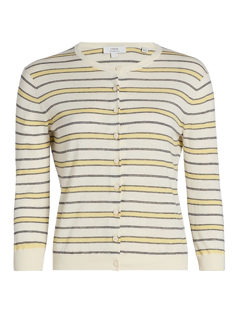 Women's Striped Cotton-Cashmere Cardigan - Dandelion Combo - Size XXS