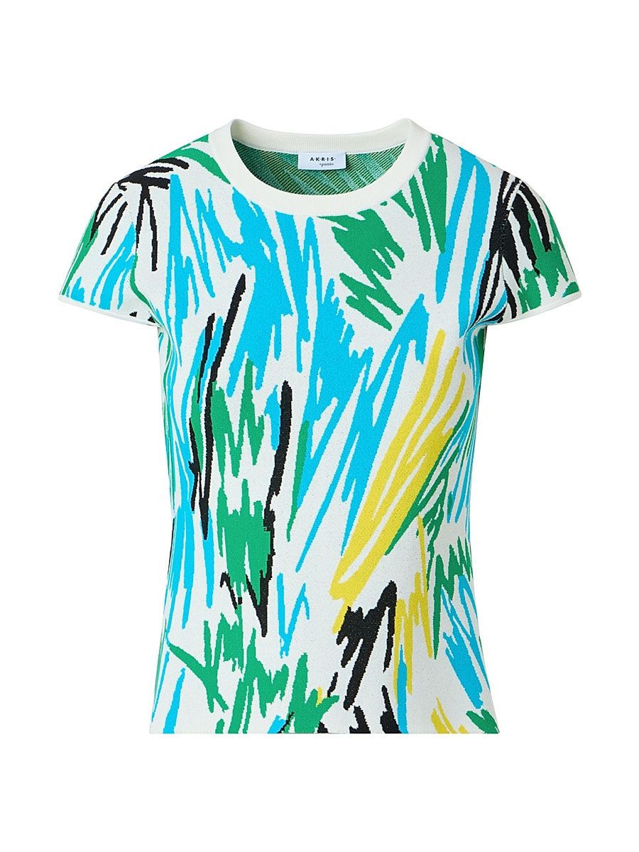 Women's Scribble Jacquard Knit T-Shirt - Cream Multi - Size 12