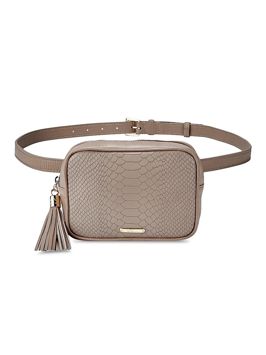 Women's Kylie Snake-Embossed Leather Belt Bag - Stone