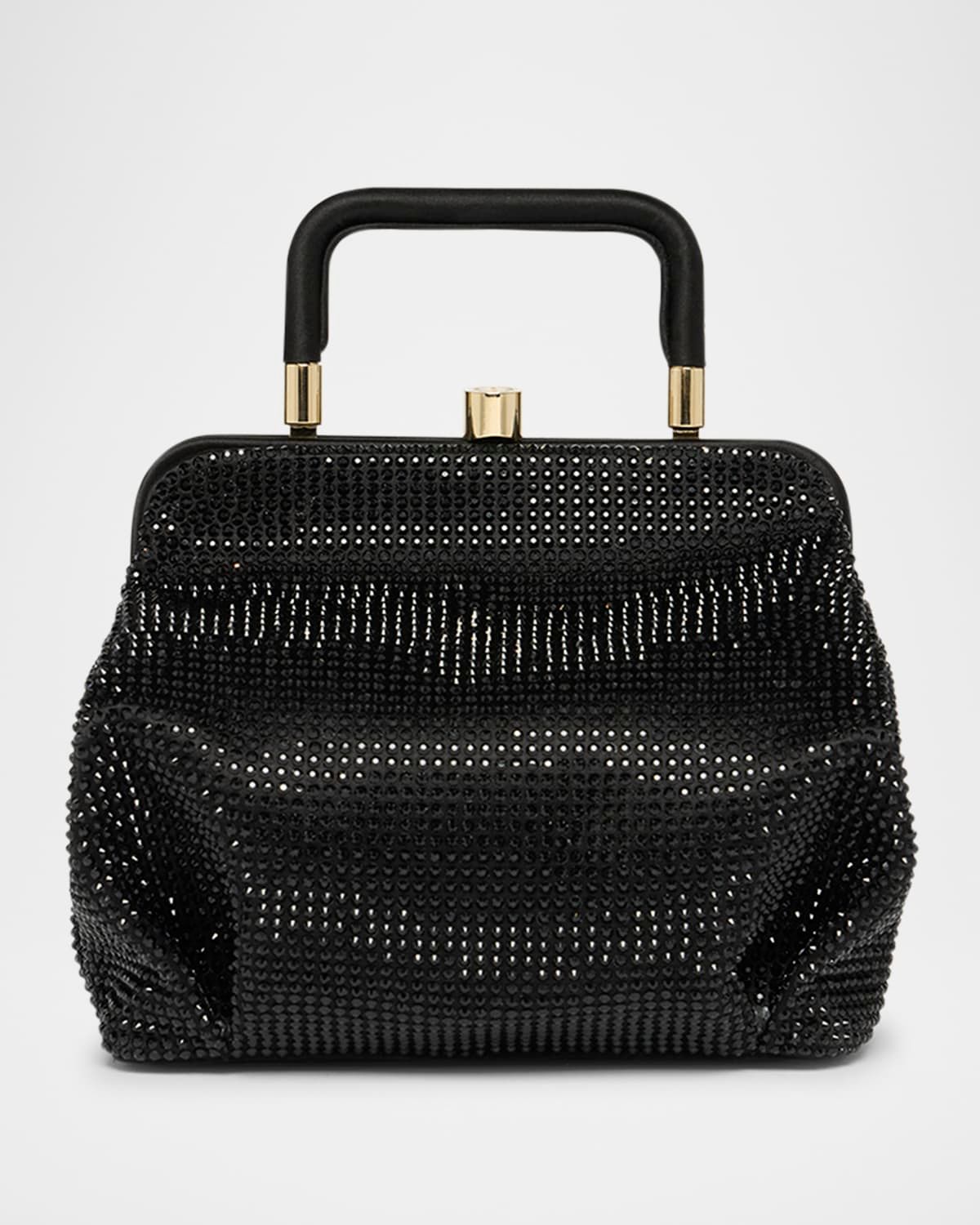 Pleated Rhinestone Satin Shoulder Bag