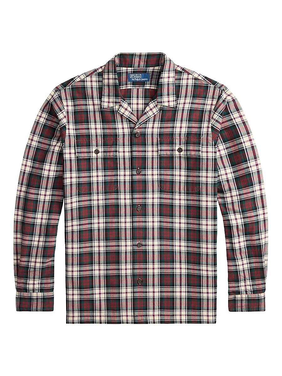 Men's Plaid Brushed Cotton Oxford Shirt - Cream Green Multi - Size XXL