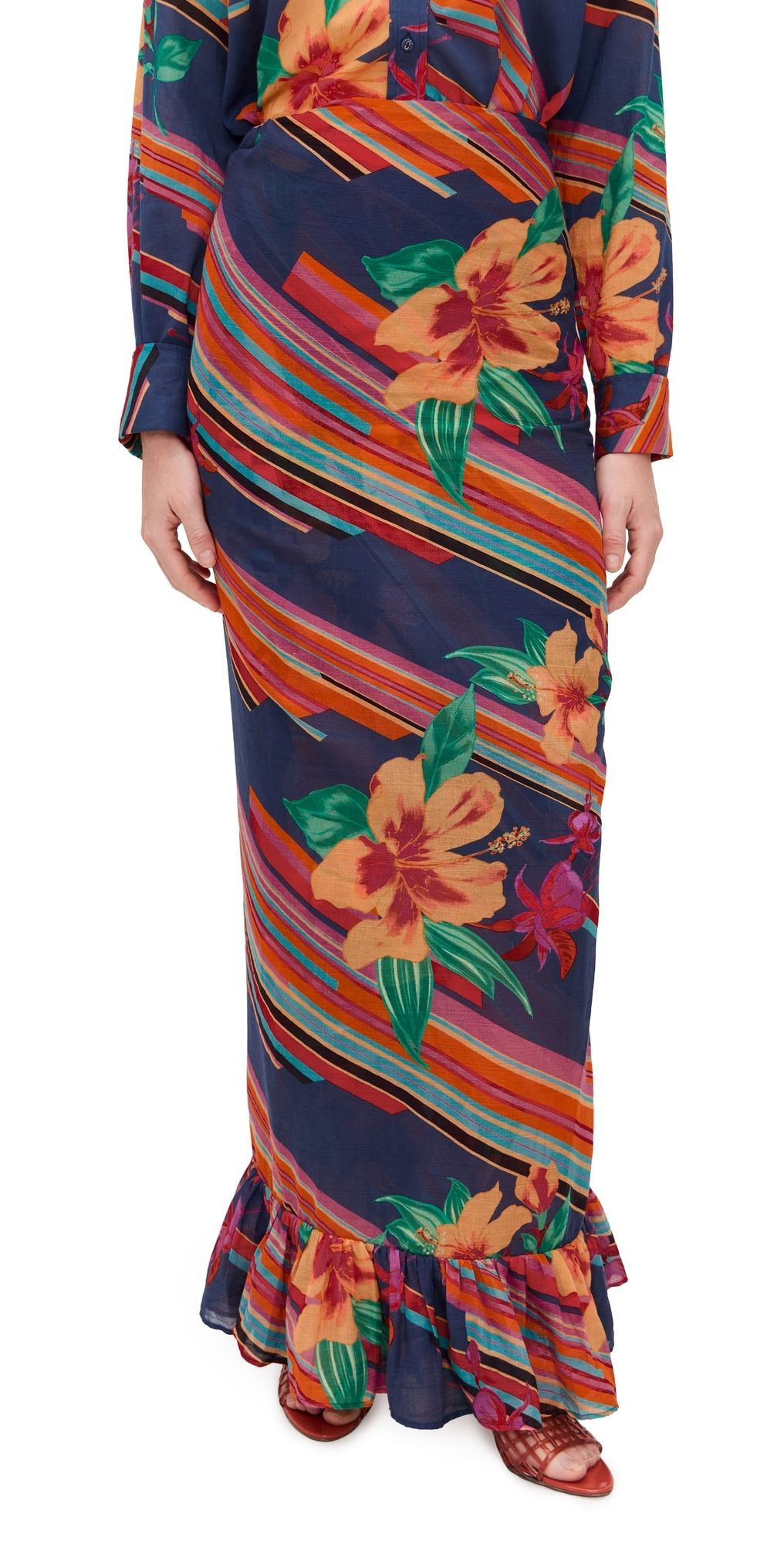 Coniglio Palm Beach Ruffle Power Pareo Hibiscus Stripe Navy Multi 2
