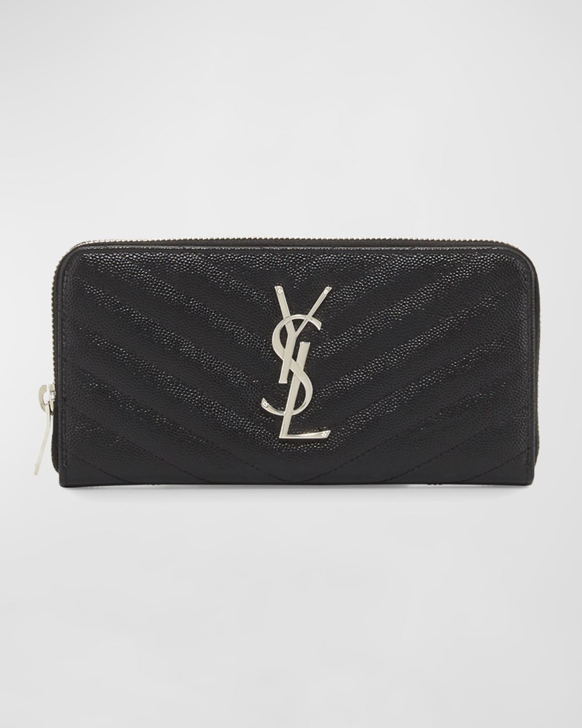 YSL Monogram Large Zip Wallet in Grained Leather