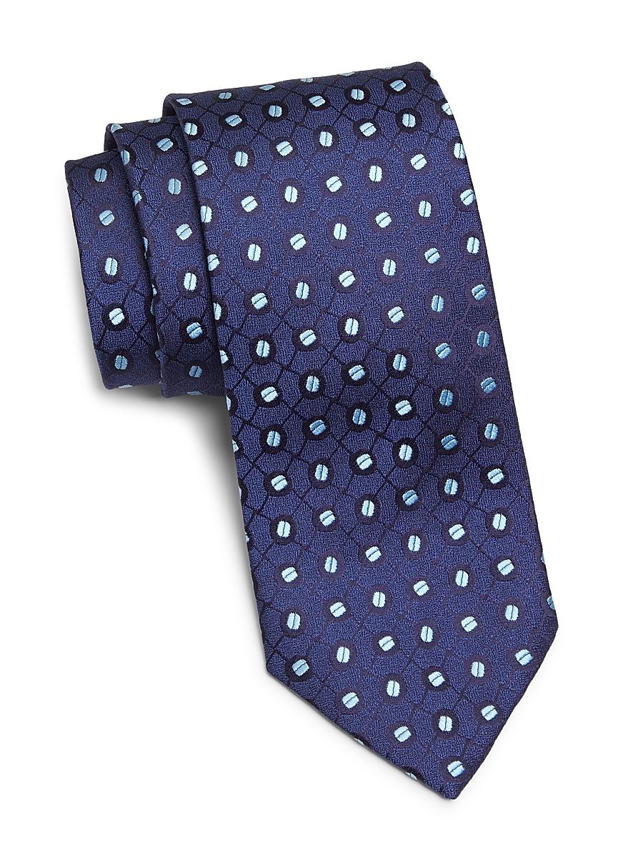 Men's Jacquard Silk Tie - Light Blue On Navy