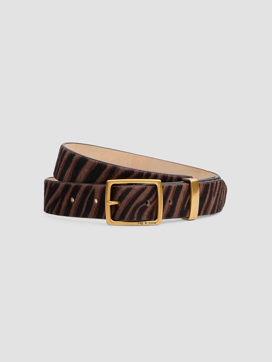 rag & bone Women's X Boyfriend Zebra-Print Calf Hair Cut-to-Size Belt - Coffee Zebra Calf - Size Large