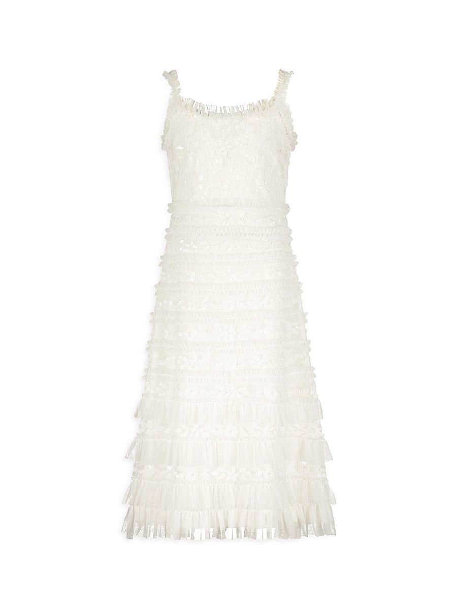 Little Girl's & Girl's Sequined Ruffled Dress - White - Size 12