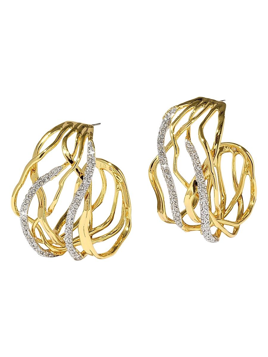 Women's Solanales 14K-Gold-Plated, Rhodium-Plated & Crystal Woven Hoop Earrings - Crystal