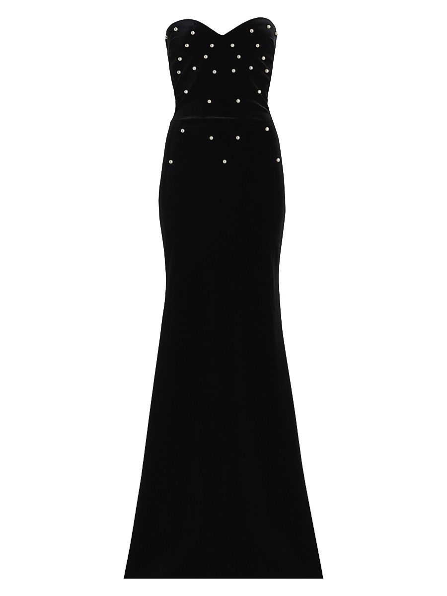 Women's Evena Imitation Pearl-Embellished Velvet Gown - Black - Size 8