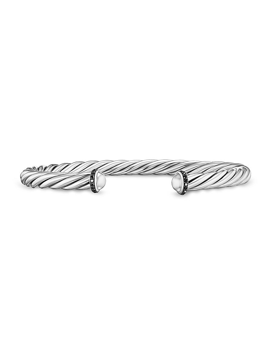 Men's Cable Cuff Bracelet in Sterling Silver - Black Diamond - Size Medium