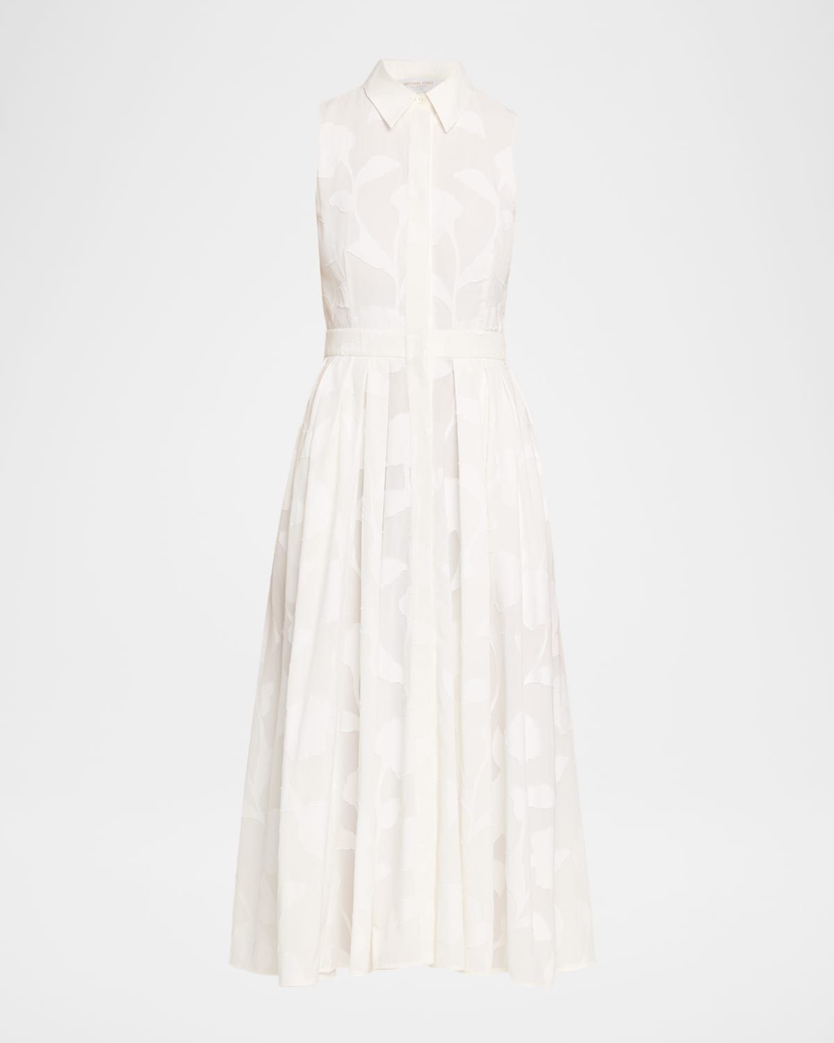 Pleated Floral Burnout Midi Shirtdress