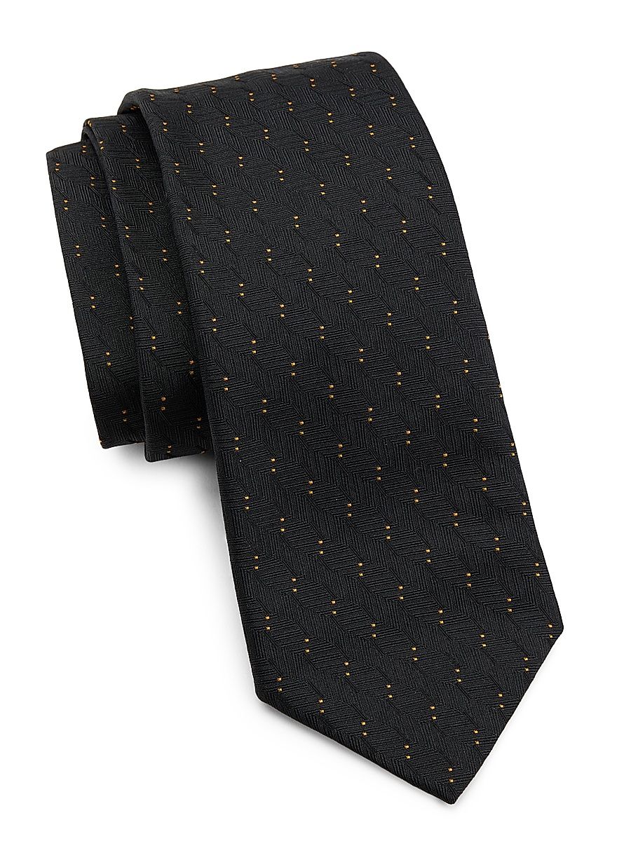 Men's Stairstep-Embroidered Silk Tie - Nero