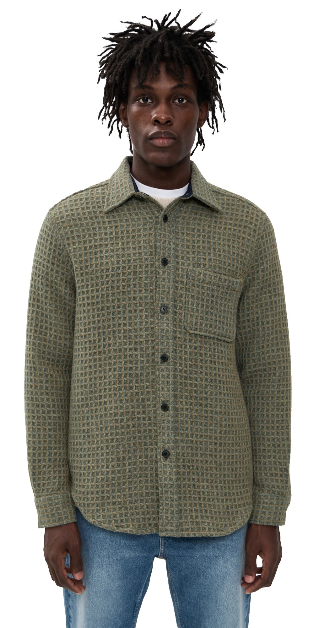 Portuguese Flannel Wool Honey Comb Overshirt Grey L