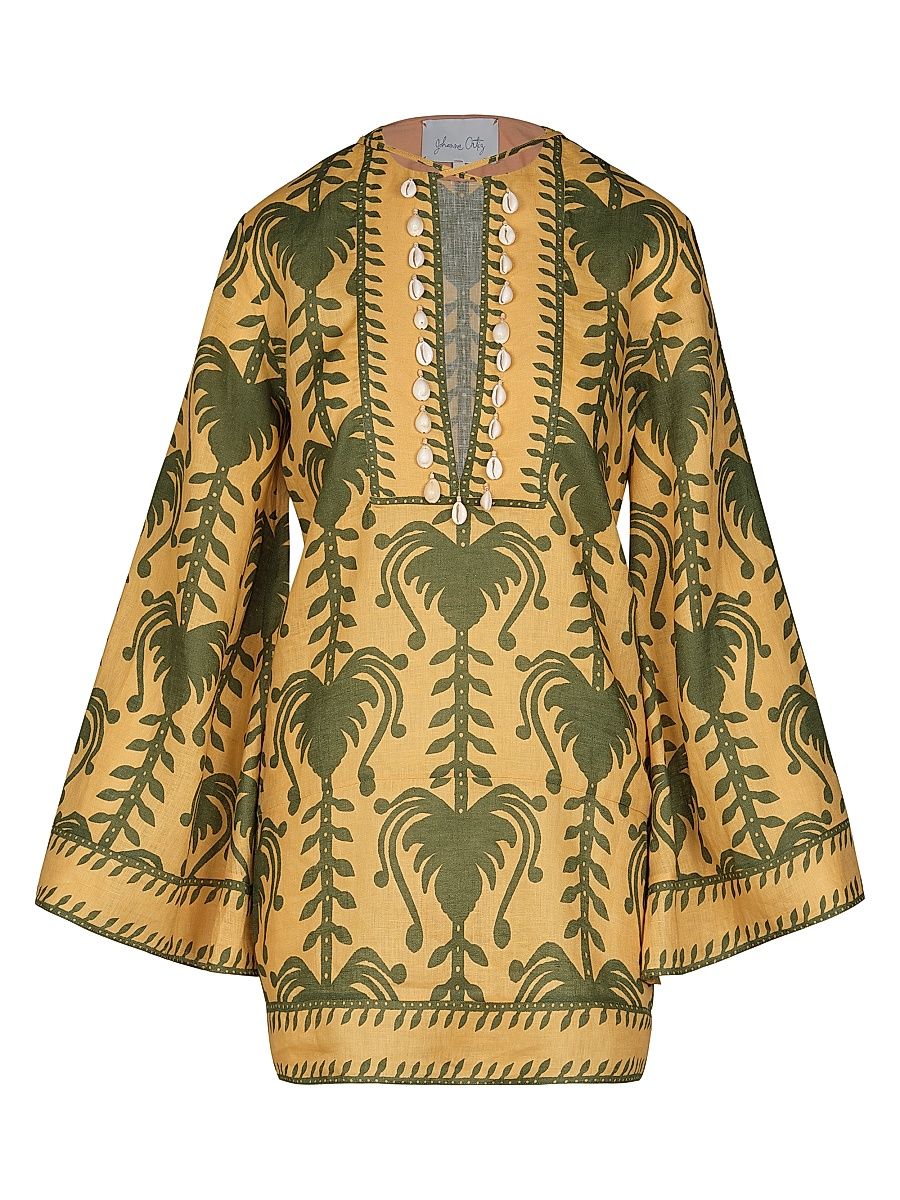Women's Wild Savannah Embellished Printed Tunic Minidress - Yellow Light Green - Size 10