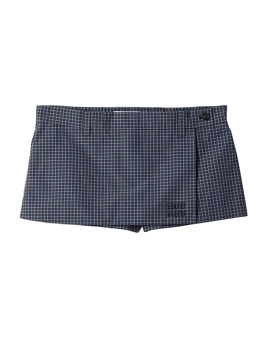 Women's Checked Technical Fabric Mini Skort - Blue - Size 8