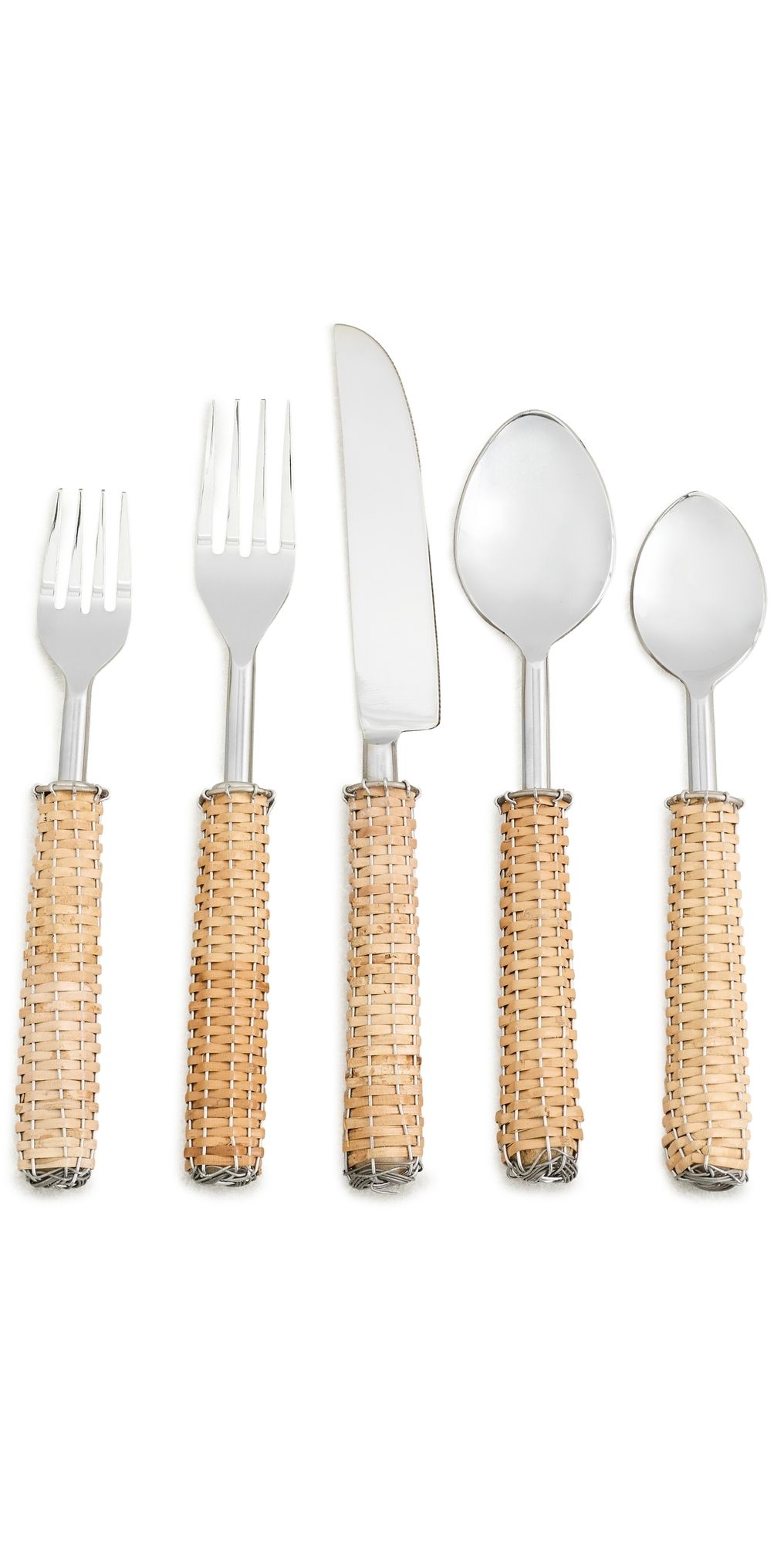 Les Ottomans Rattan Cutlery Set Light Brown/Steel One Size