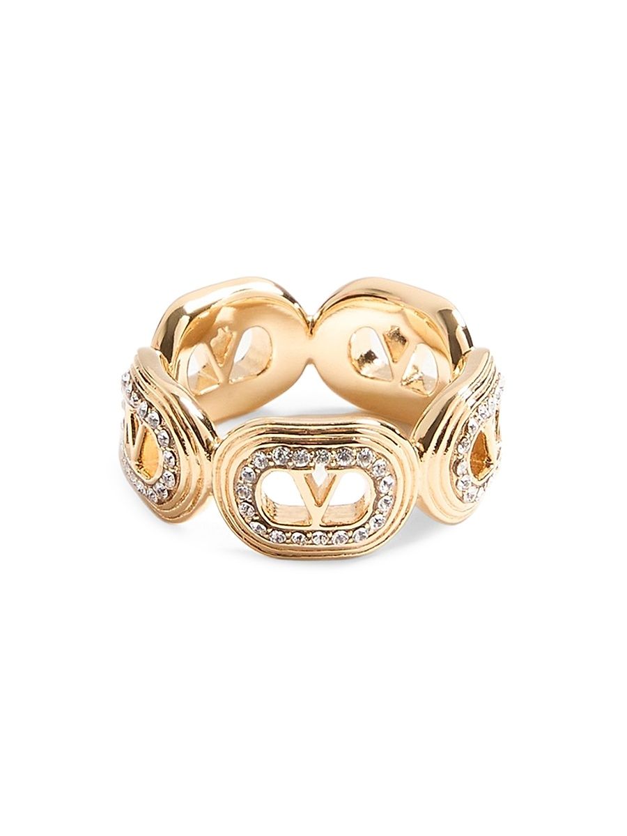 Women's Ovalette Metal and Swarovski Crystal Ring - Gold Crystal - Size 15