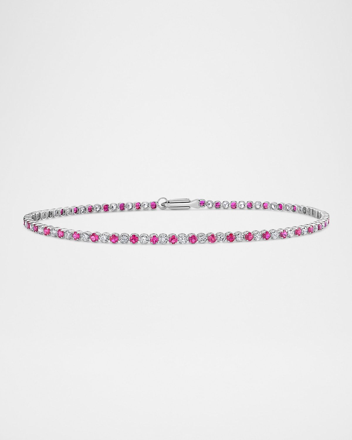 18K White Gold Alternating Diamond and Ruby Bracelet