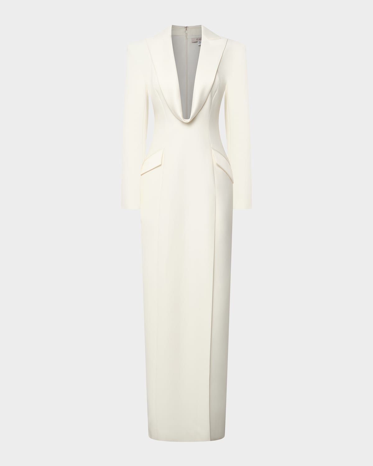 Sylvia Plunging Suiting Column Gown