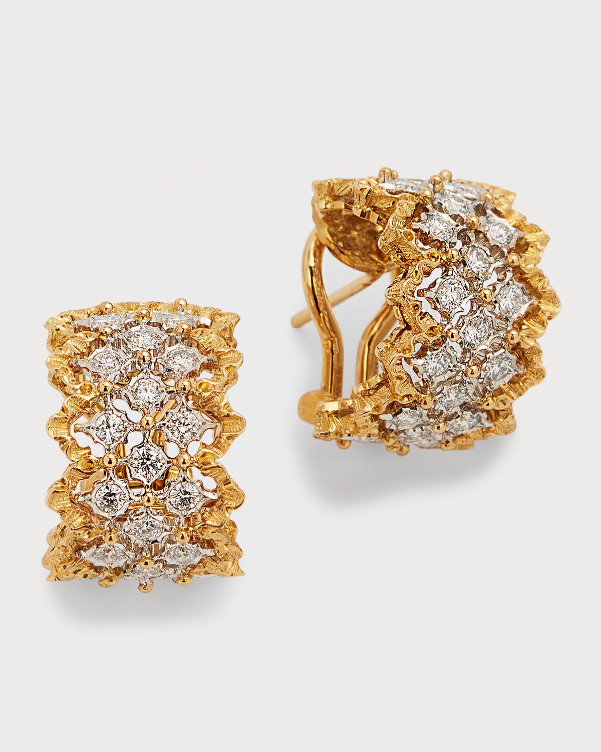 18K Yellow Gold and White Gold Rombi Diamond Hoop Earrings