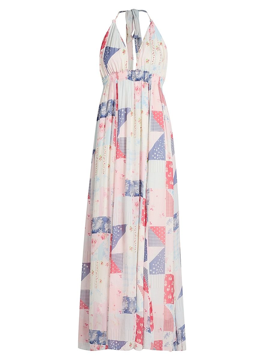 Women's Patchwork-Print Halter Maxi Dress - Blueberry Sundae - Size XS