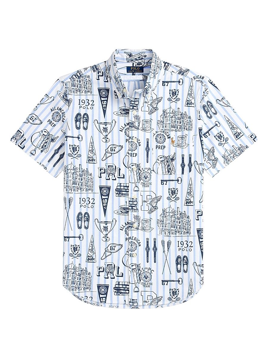 Men's Striped Short-Sleeve Oxford Shirt - Preppy Diary - Size XXL