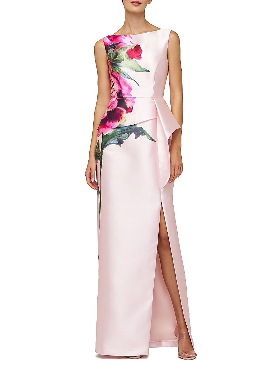 Women's Luciana Satin Floral Column Gown - Blush - Size 8