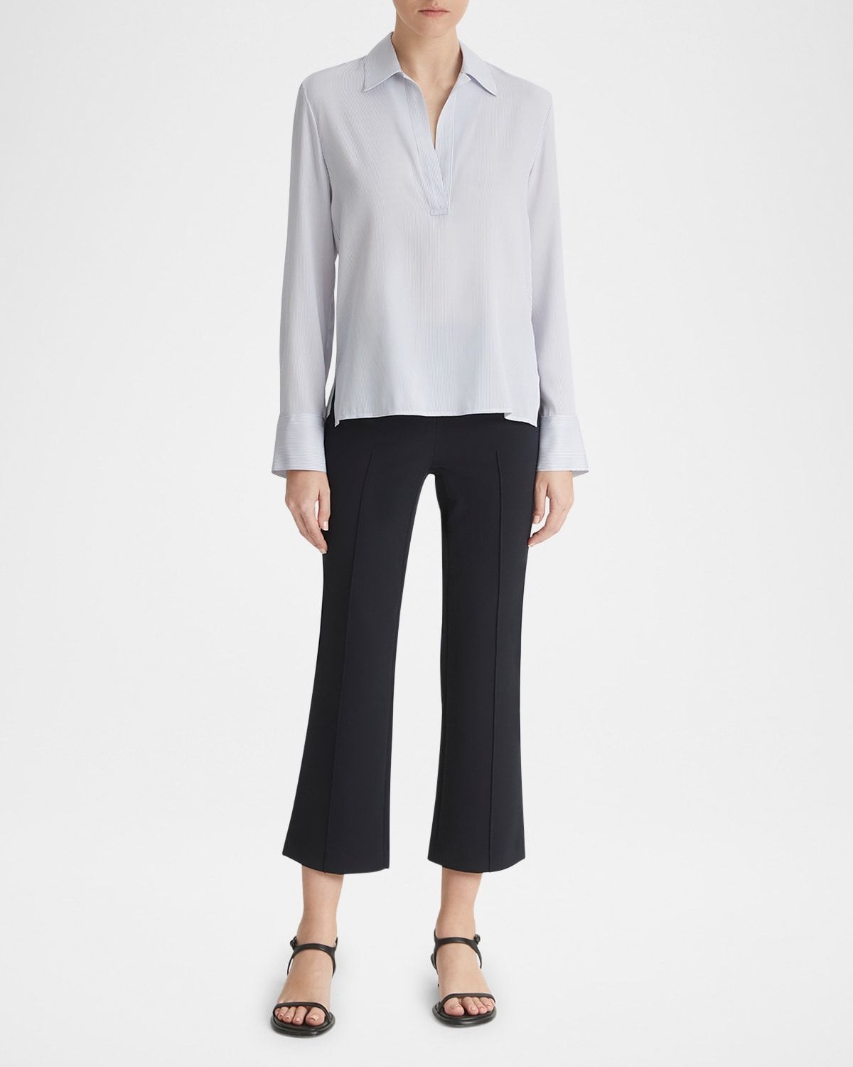 Micro Stripe Silk-Blend Pullover Blouse