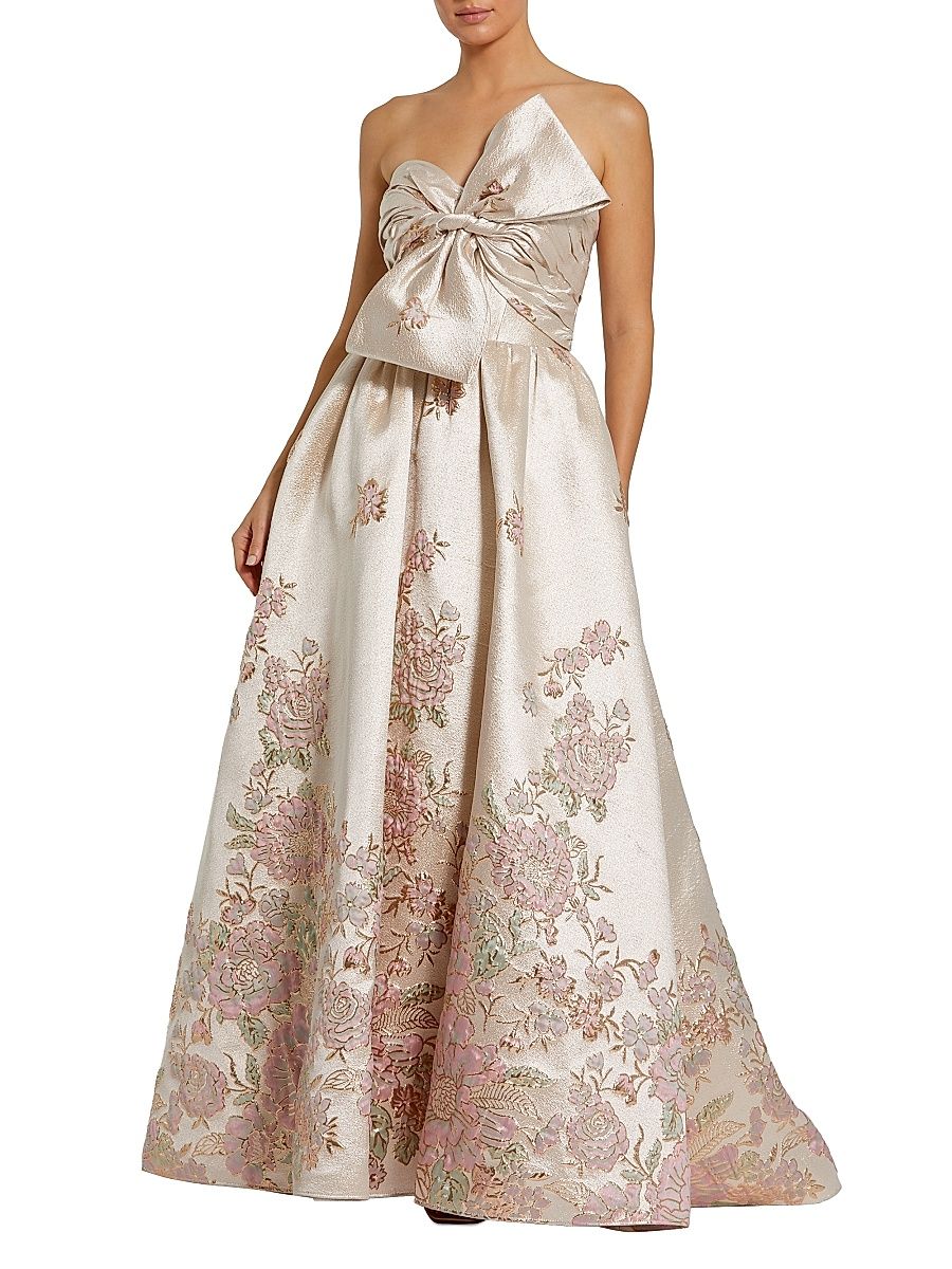 Women's Evening Brocade Strapless Gown - Champagne Multi - Size 14