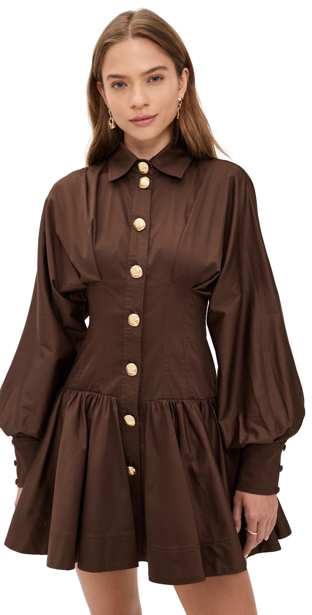 Aje Alexa Long Sleeve Mini Dress Chocolate 16