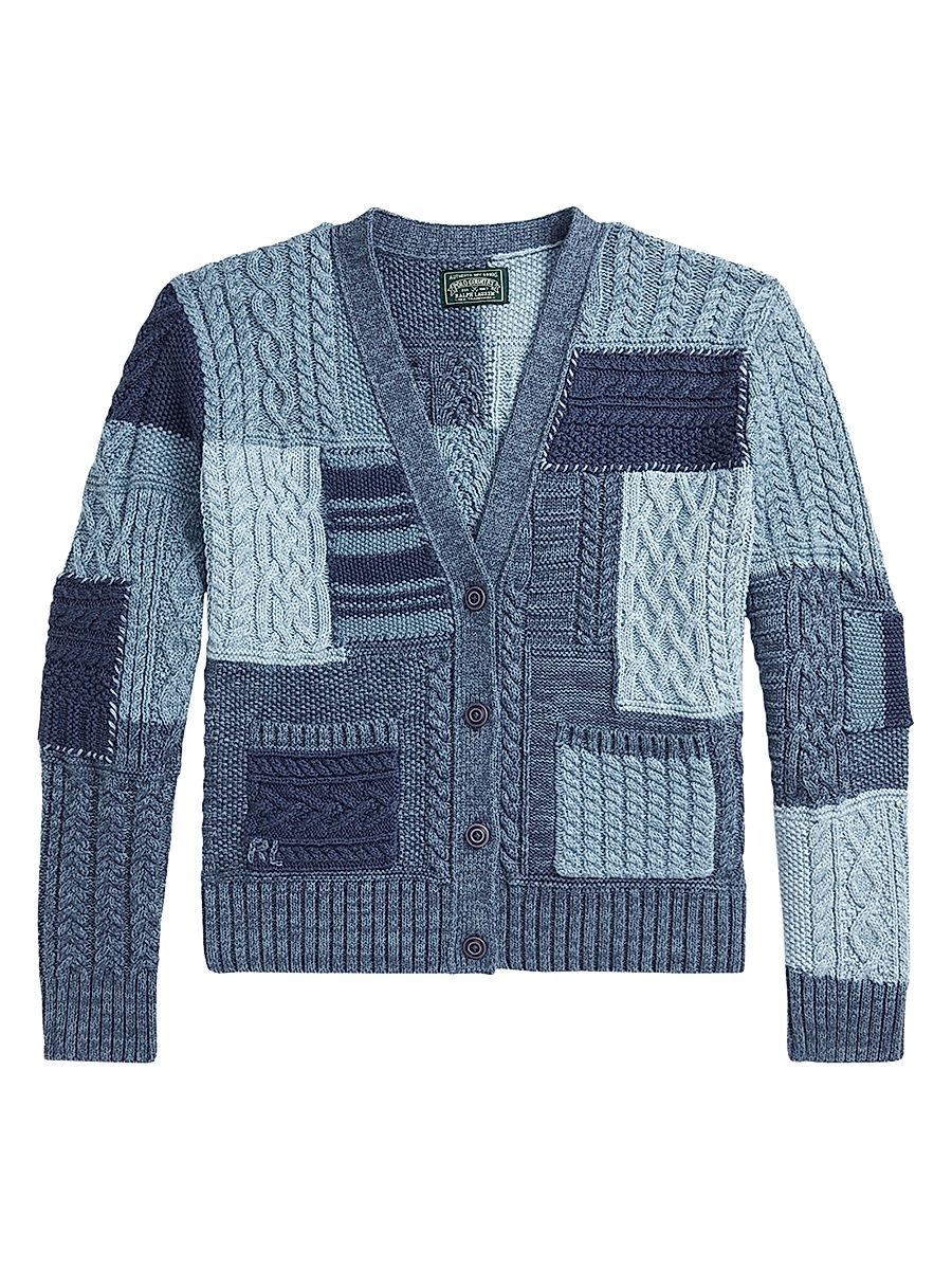 Girl's Cotton Patchwork Cardigan - Blue - Size 7