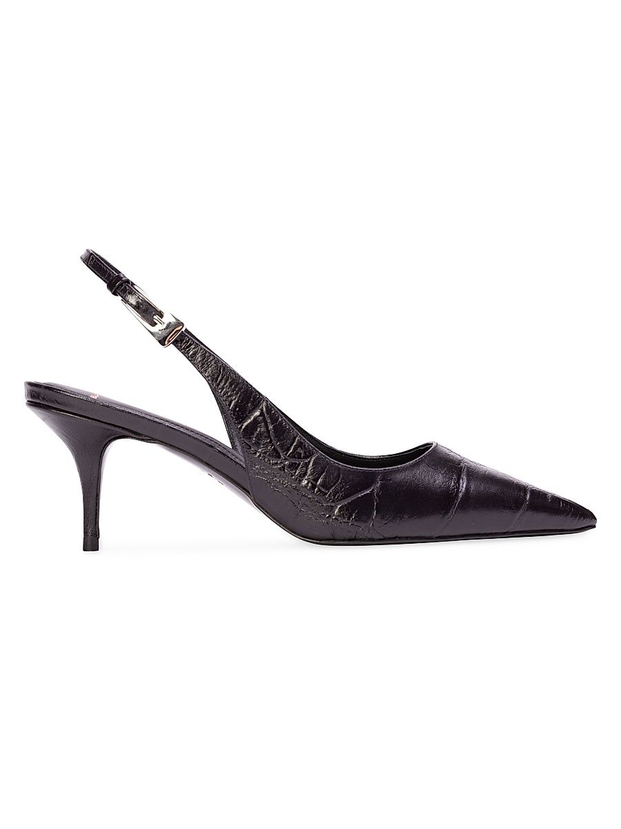 Women's Branca 65MM Croc Slingback Pumps - Black Croc Leather - Size 8