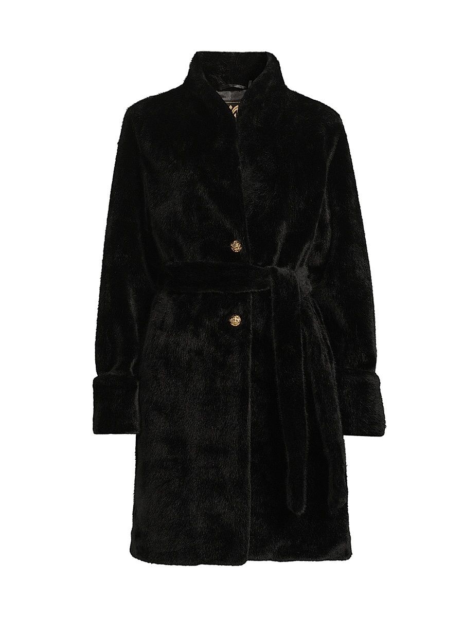 Women's Faux Mink Wrap Coat - Black - Size Medium